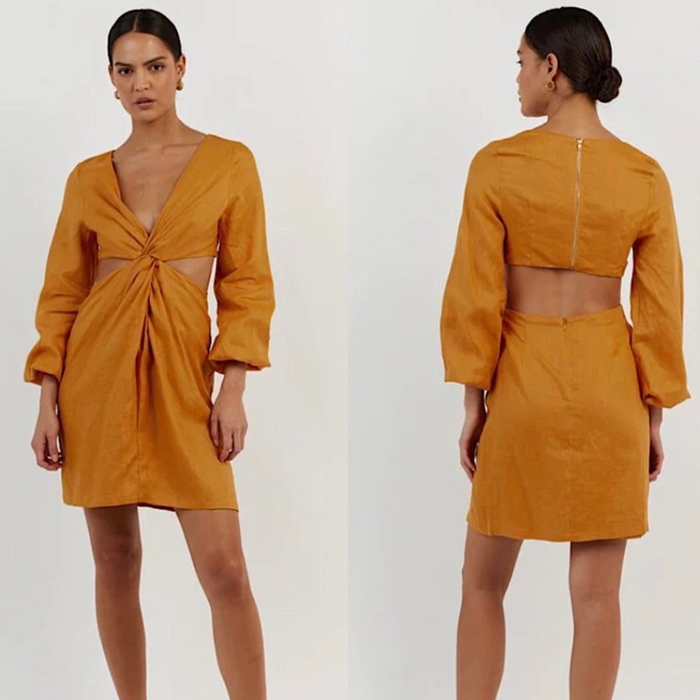 Dissh Tina Twist Mini Dress Marigold Size US 2 Orange Tan Yellow